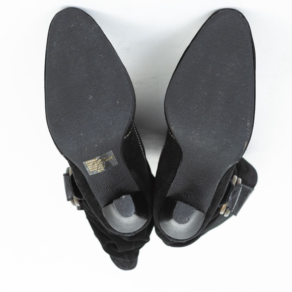 Black suede leather slouch boot heeled with stitching Hot In Hollywood 8.5 fall - Picture 14 of 14